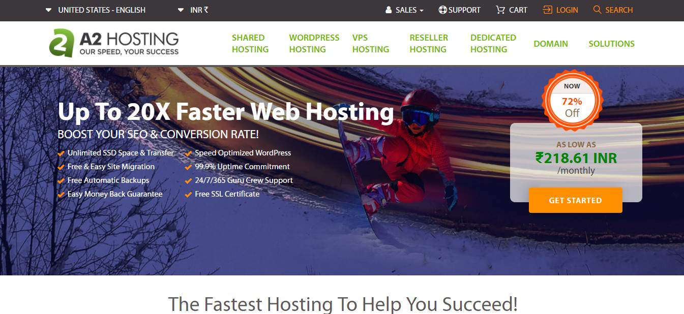 A2 Hosting Home Page