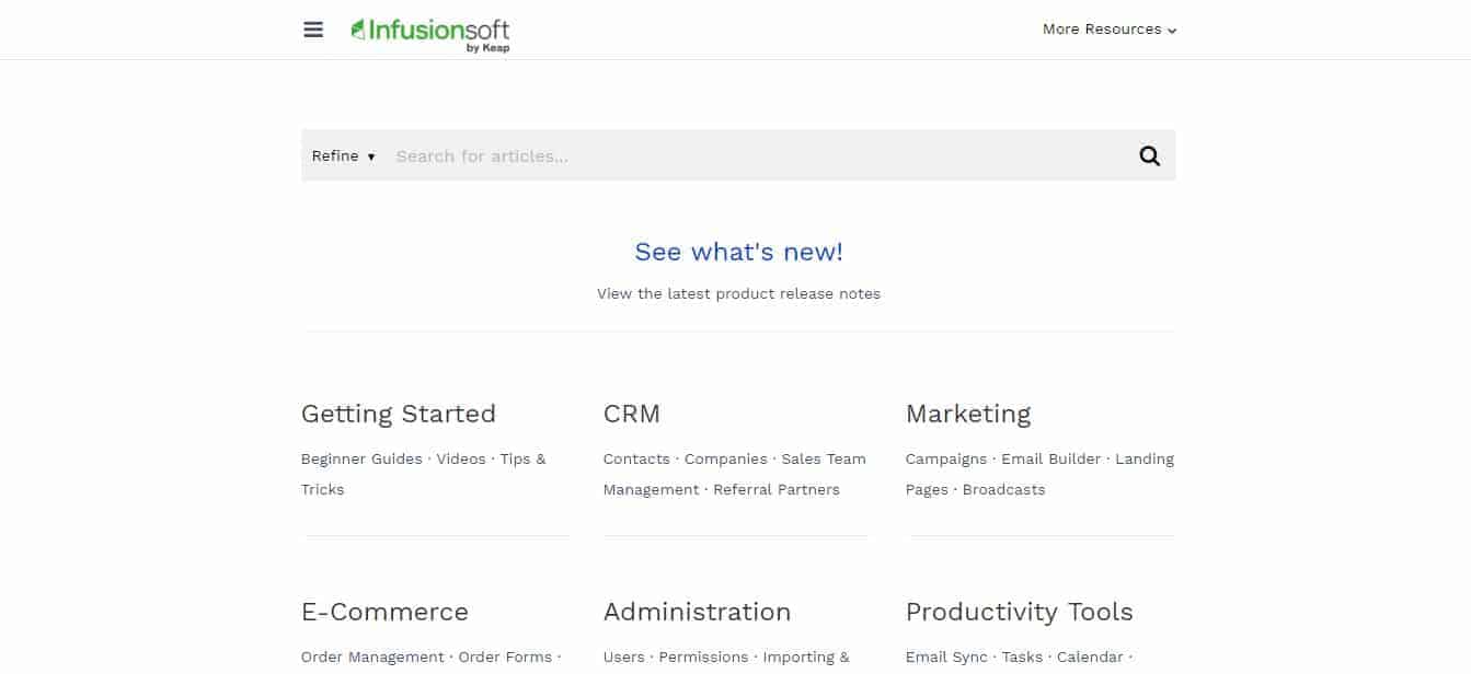 Infusionsoft Home page