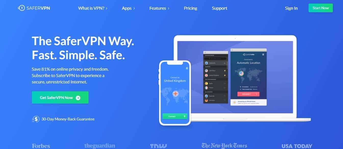Safervpn Home page