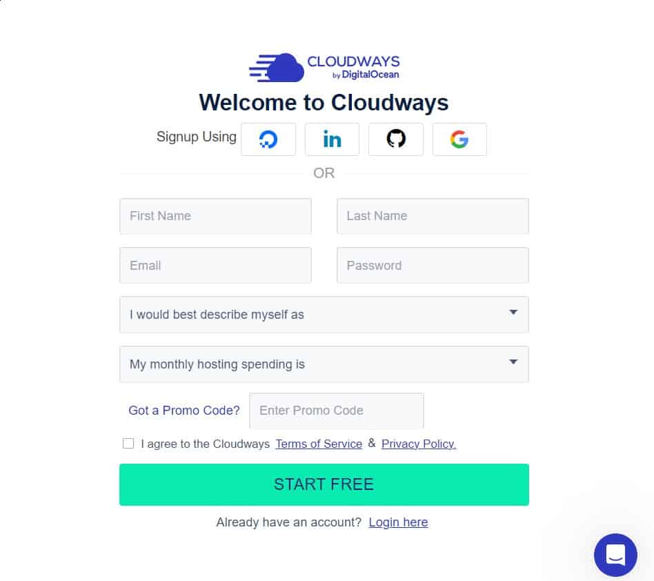 cloudways sign up